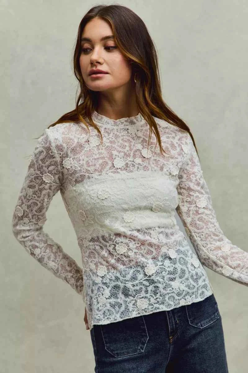 SO ME Lace Long Sleeve 3d Effect Floral Layering Top 45255943f18c4e1ba54c7eb9816cd83b-Max-Origin