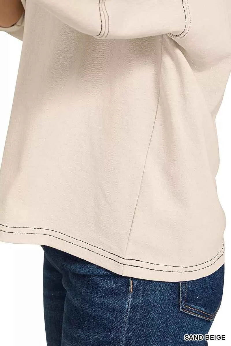 Zenana Balloon Sleeve Top with Contrast Stitching 452c4c978cd942b5bd1bedc3efb58443-Max-Origin
