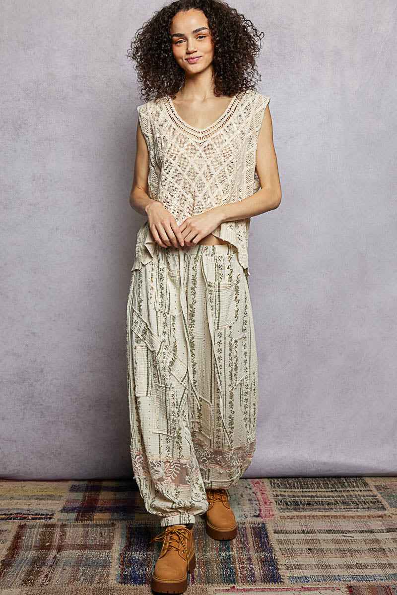 POL V-Neck Crochet Tank with Diamond Weave Knit Patterns 453586dd-c74f-4d2f-8da2-b887d9c3a46a-Max
