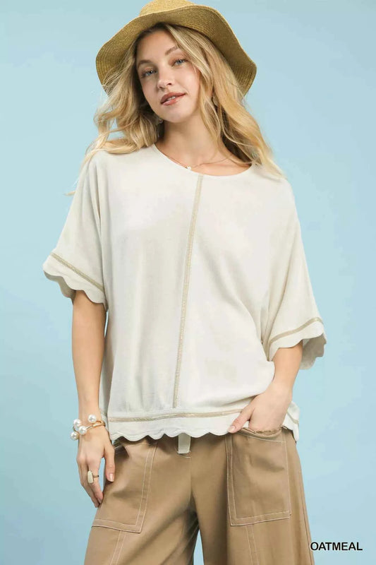 Linen Blend Scallop Trim Top OATMEAL 453caf15-06e2-4ebf-bc58-91a2a6bbcd51-Max-Origin