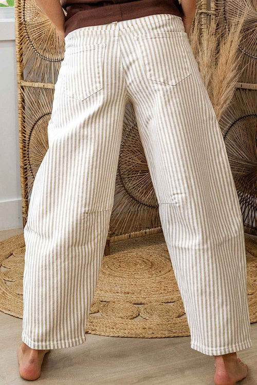 Khaki Stripe Casual Barrel Jeans 453dcbff6ab2cb23