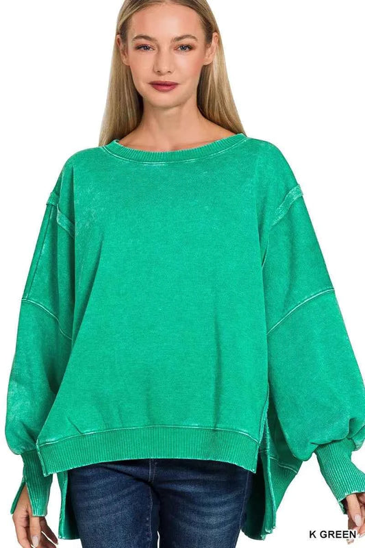 Zenana Acid Washed Batwing Sleeve Fleece Sweatshirt 45425a1465184ab6985ea409cc8dd35a-Max-Origin