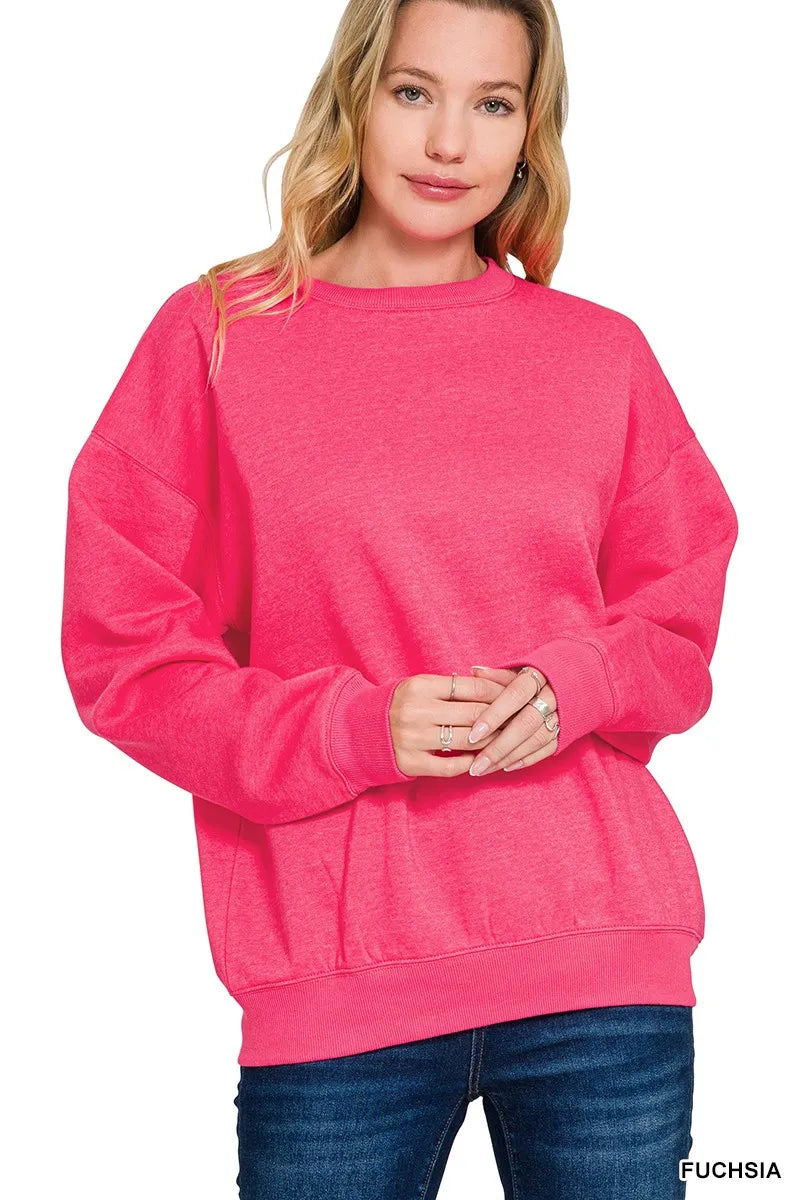 Zenana Fleece Crewneck Long Sleeve Sweatshirt FUCHSIA 454401b5362540869fc71b4639b3a67d-Max-Origin