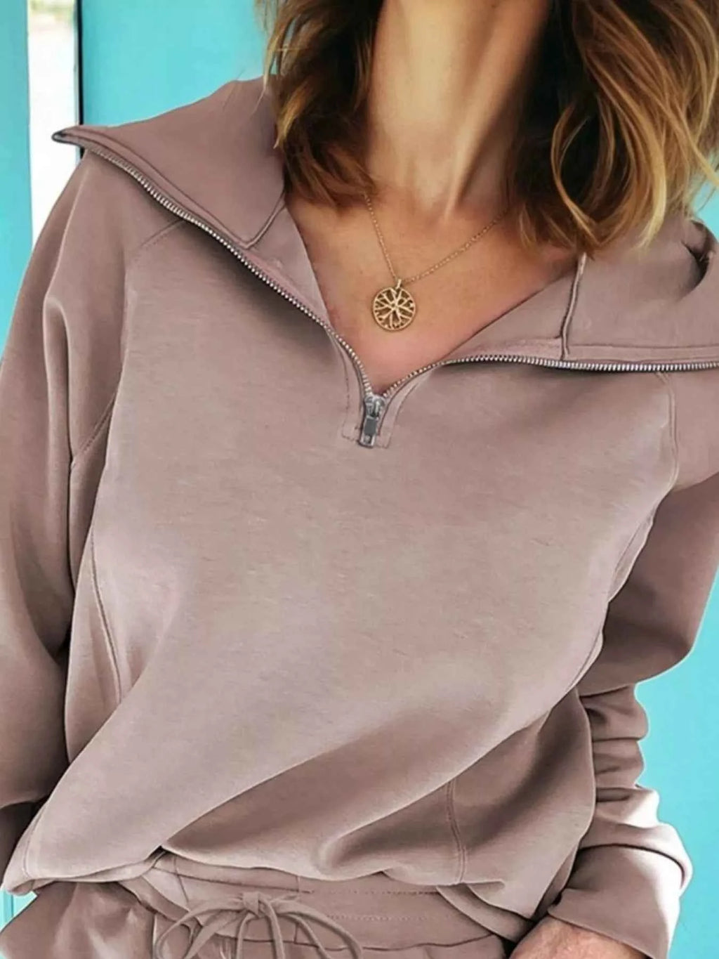 Zip Collar Long Sleeve Top and Drawstring Pants Set 45497f23-af56-46f6-a8af-56af3c1cafb5-Max-Origin