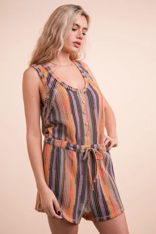 VERY J Crochet Multi Color Striped Casual Summer Romper 454cbab267f04439acff04898c615587-Max-Origin