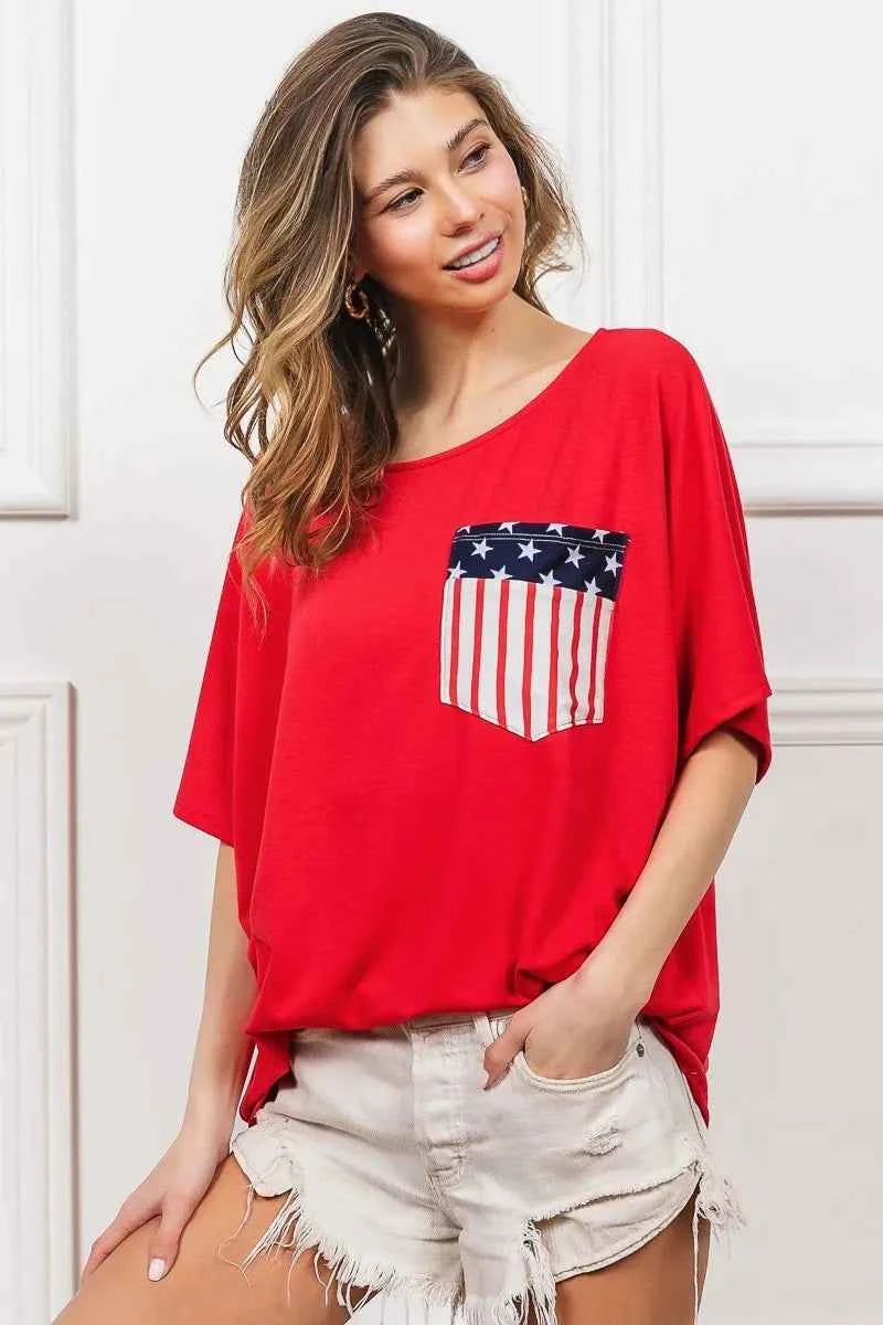 BiBi French Terry With Front Pocket Dolman Sleeves Top RED 454f6ec0bb1a4d8fb934867e8a542bab-Max-Origin