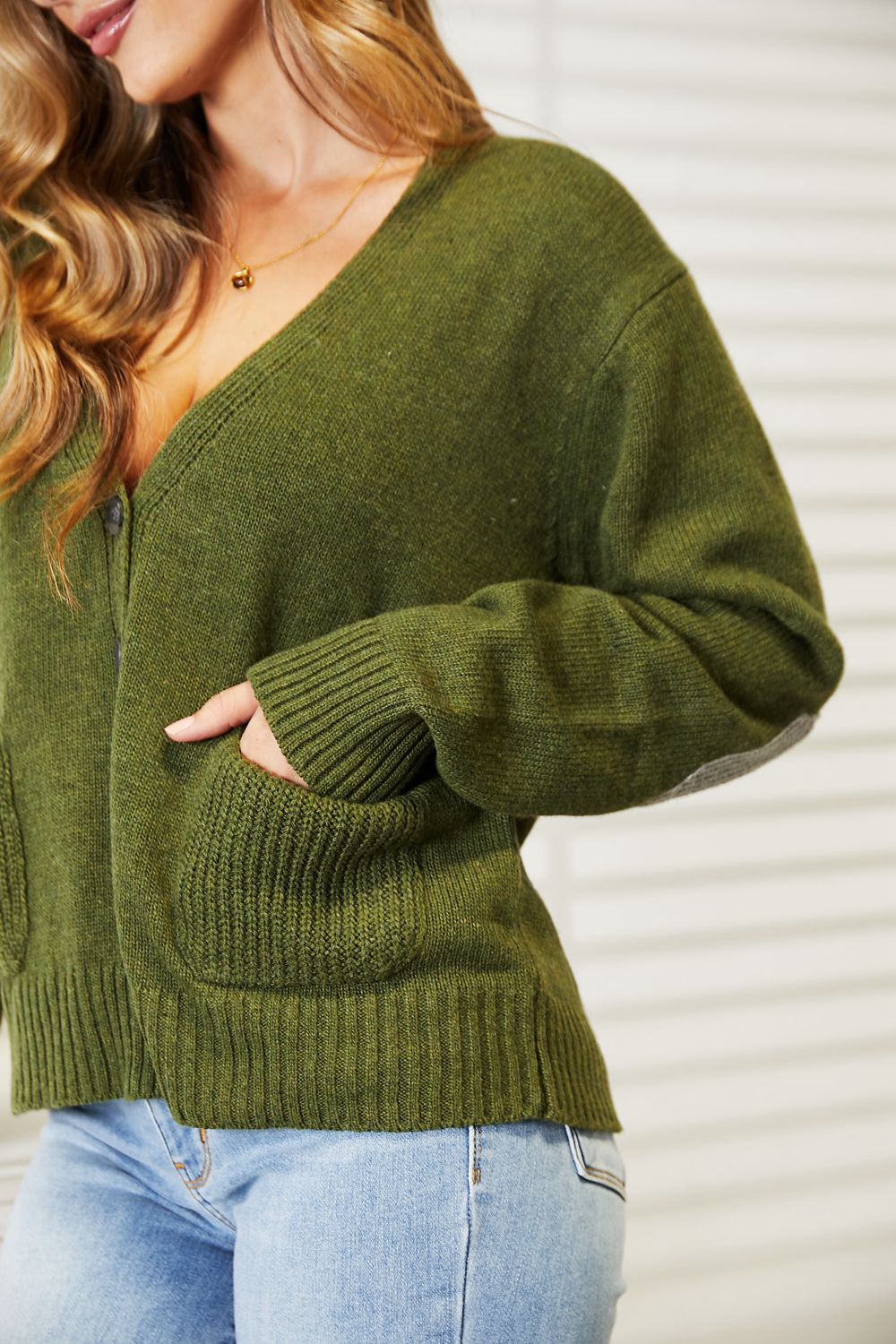 Heimish Full Size Long Sleeve V Neck Button Down Cardigan 4552734a0a1c4aafa295530c7d978cb8-Max