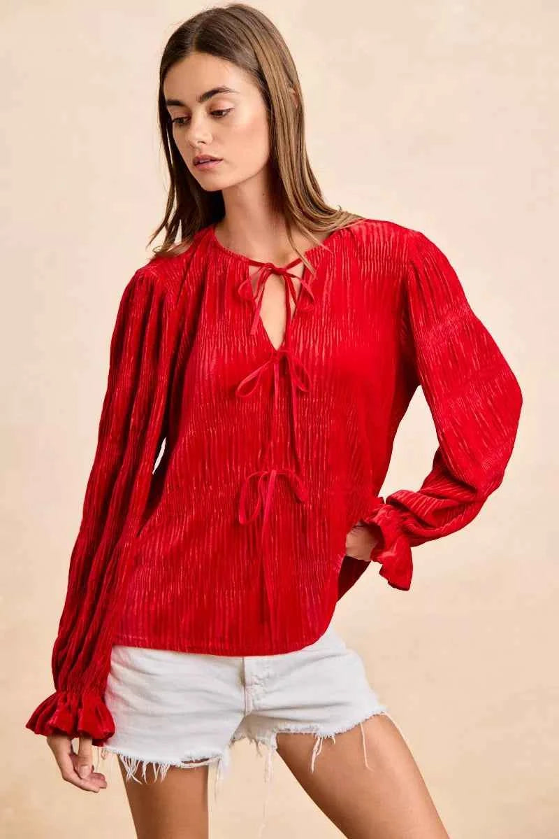 BiBi Christmas Theme Velvet Bow Tied Top With Neck Drop 4552cd88f6ef4c5083f9255b18cc25e4-Max-Origin