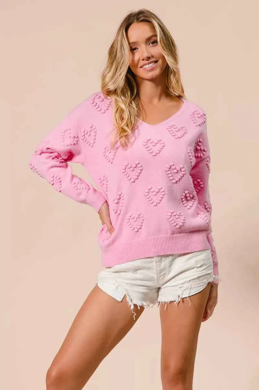 BiBi Valentines Heart Pompom V Neck Knit Top 4556d1b6faf8420da4e77c07a24c4e12-Max-Origin