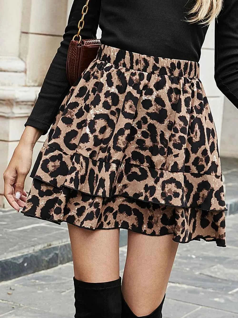 Ruffled Leopard Elastic Waist Skirt Leopard 455b945c-8c85-4c5e-a689-d86695f7611a-Max