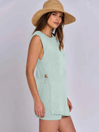 Side Slit Round Neck Tank and Ribbed Shorts Sweater Set 455d0f25-92e5-4f2b-994a-62caf98c3eea-Max