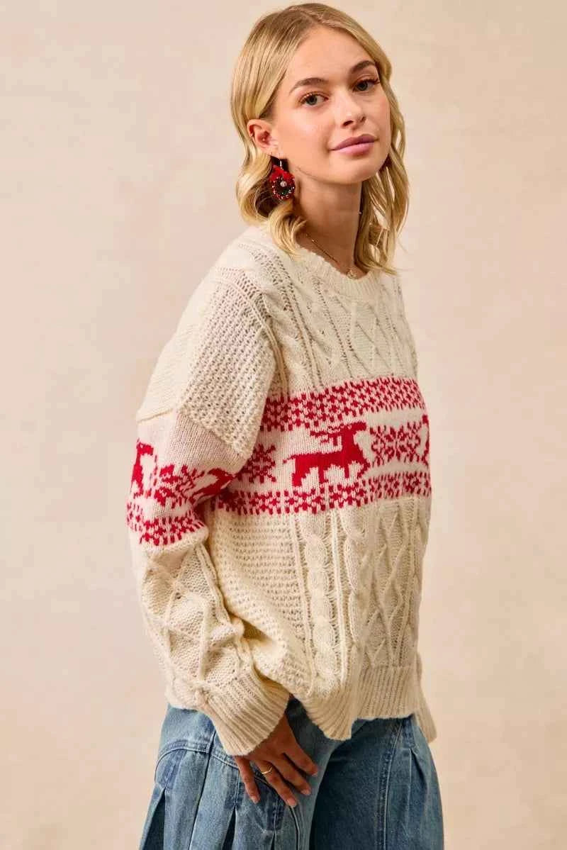 BiBi Christmas Theme Patterned Cable Knit Sweater 4564750a8cb24ef1a47e4f5bb2c37eca-Max-Origin