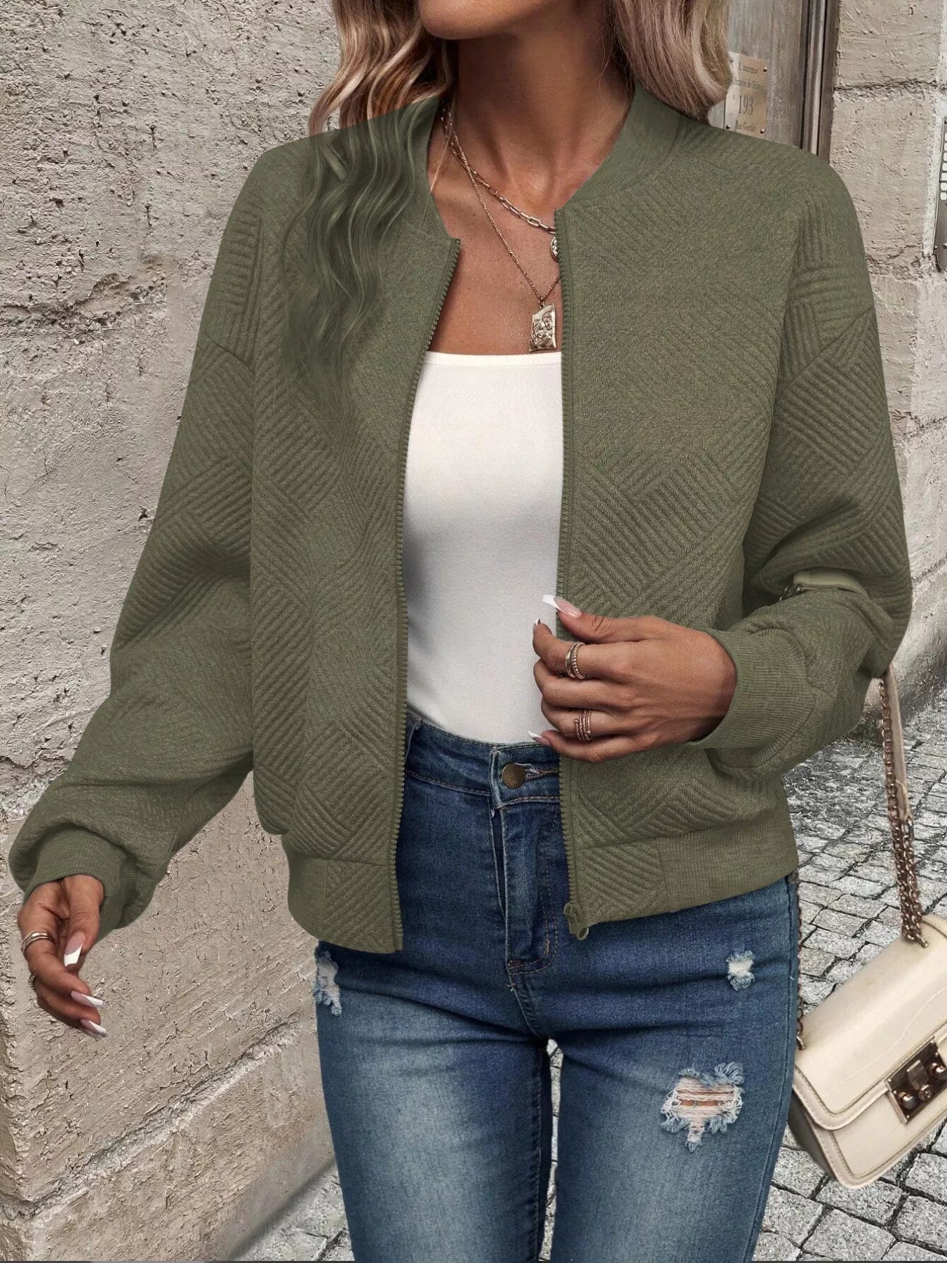 Zip-Up Textured Long Sleeve Jacket 4564b8b3-ff03-42ce-8cf9-37edca533ba6-Max-Origin