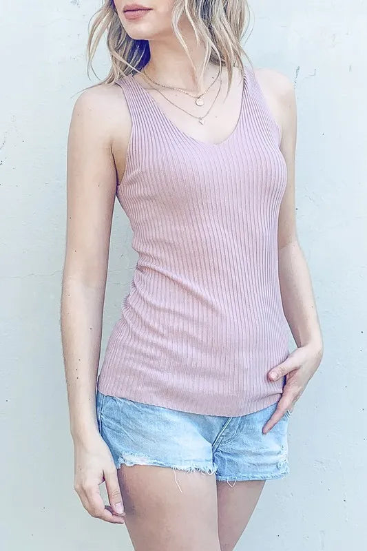 Ribbed Knit Slim Tank Top - Viscose Blend 4565373dc3cc44d896f6b4d865568e9e-Max-Origin