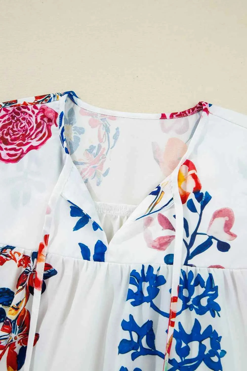 Printed Tie Neck 3/4 Sleeve Blouse 4567e320-4d55-4b73-bb72-5616e65c5fbf-Max-Origin