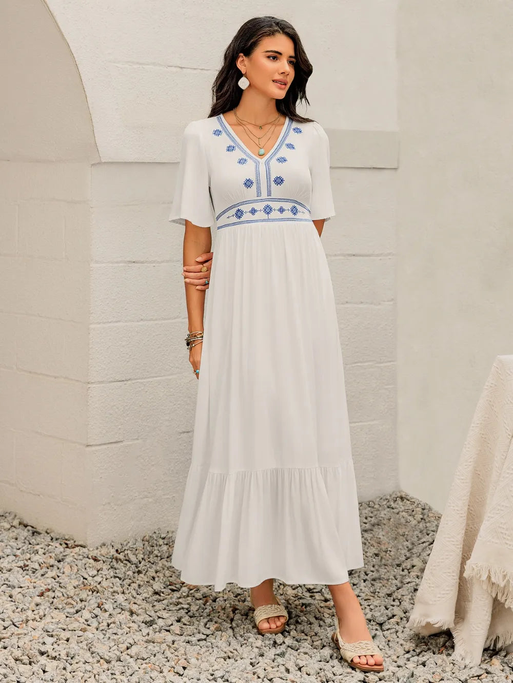 Ruffled Hem V-Neck Flutter Sleeve Dress 45682af7-108f-40f6-a649-7a7e7b847805-Max