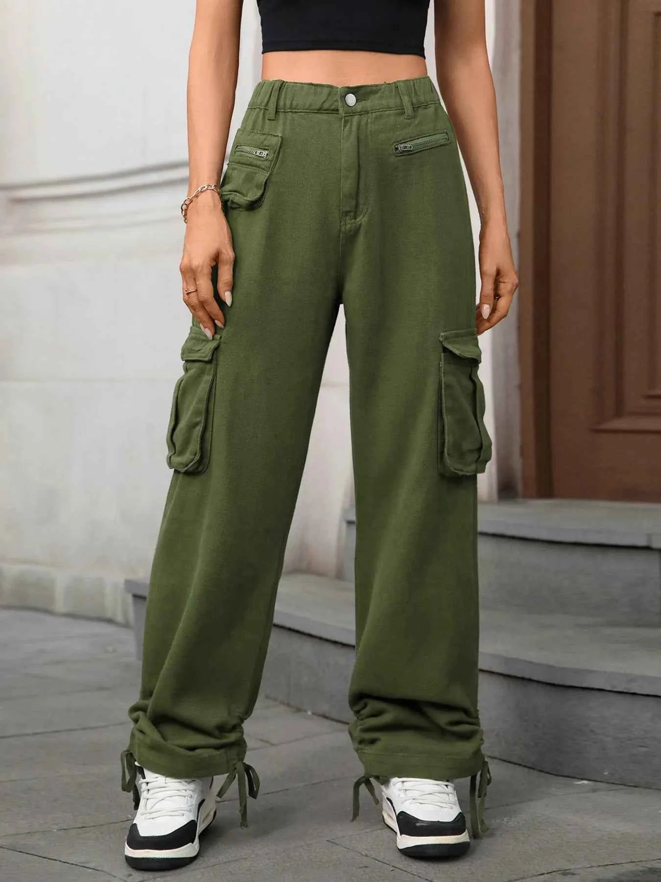 Wide Leg Cargo Jeans Army Green 456a70df22b646a1bee87833bfb7ecdf-Max-Origin
