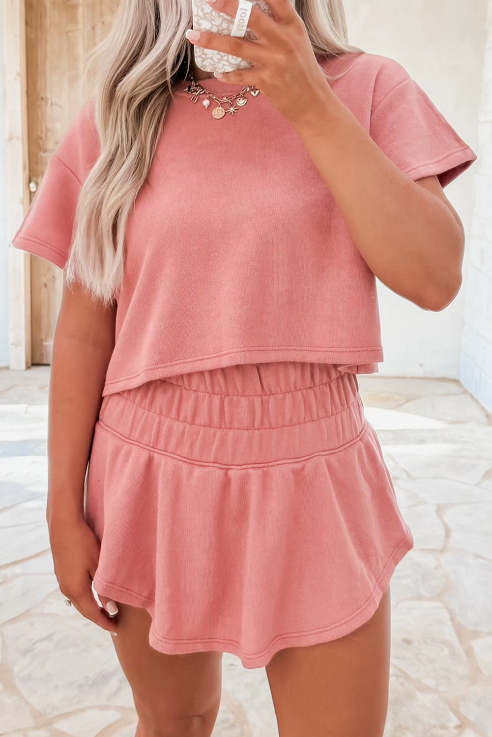 Black Cropped Tee and Ruffle High Waist Skort Set 456a80053901b8f9