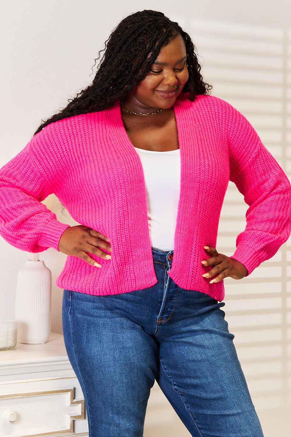 Woven Right Rib-Knit Open Front Drop Shoulder Cardigan 45747afe07a347968354282734c637d4-Max