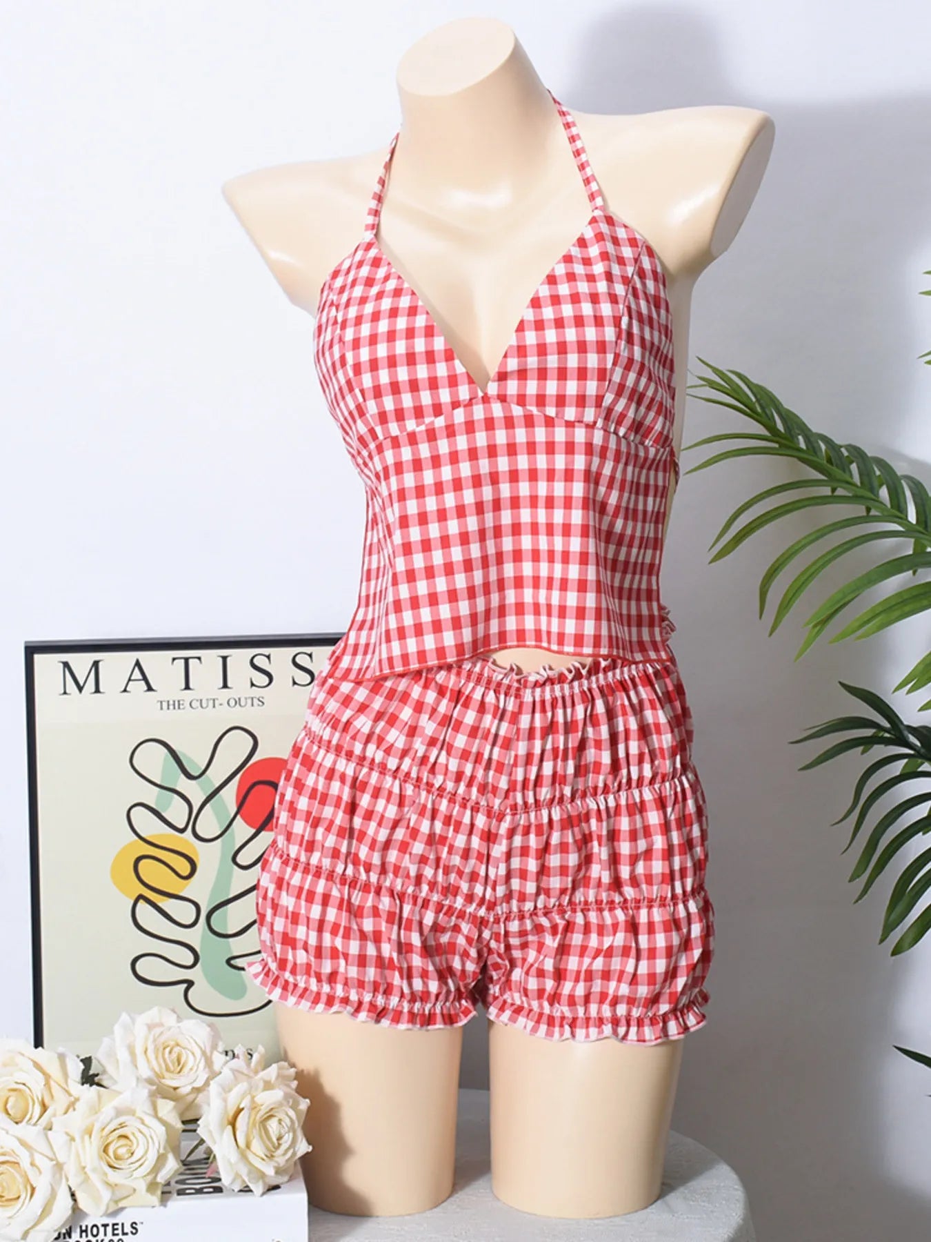 Plaid Halter Neck Cami and Shorts Set 457dc52a16d64d69a374b32a7f42e655-Max-Origin