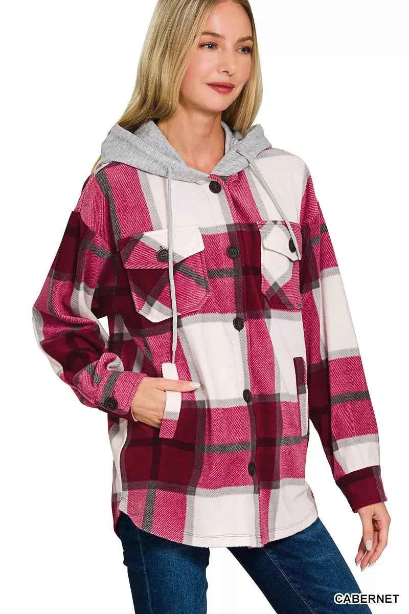Zenana Plaid Drawstring Hooded Fleece Shacket 45816b9af6fa4f889981c5b8efb5bb11-Max-Origin