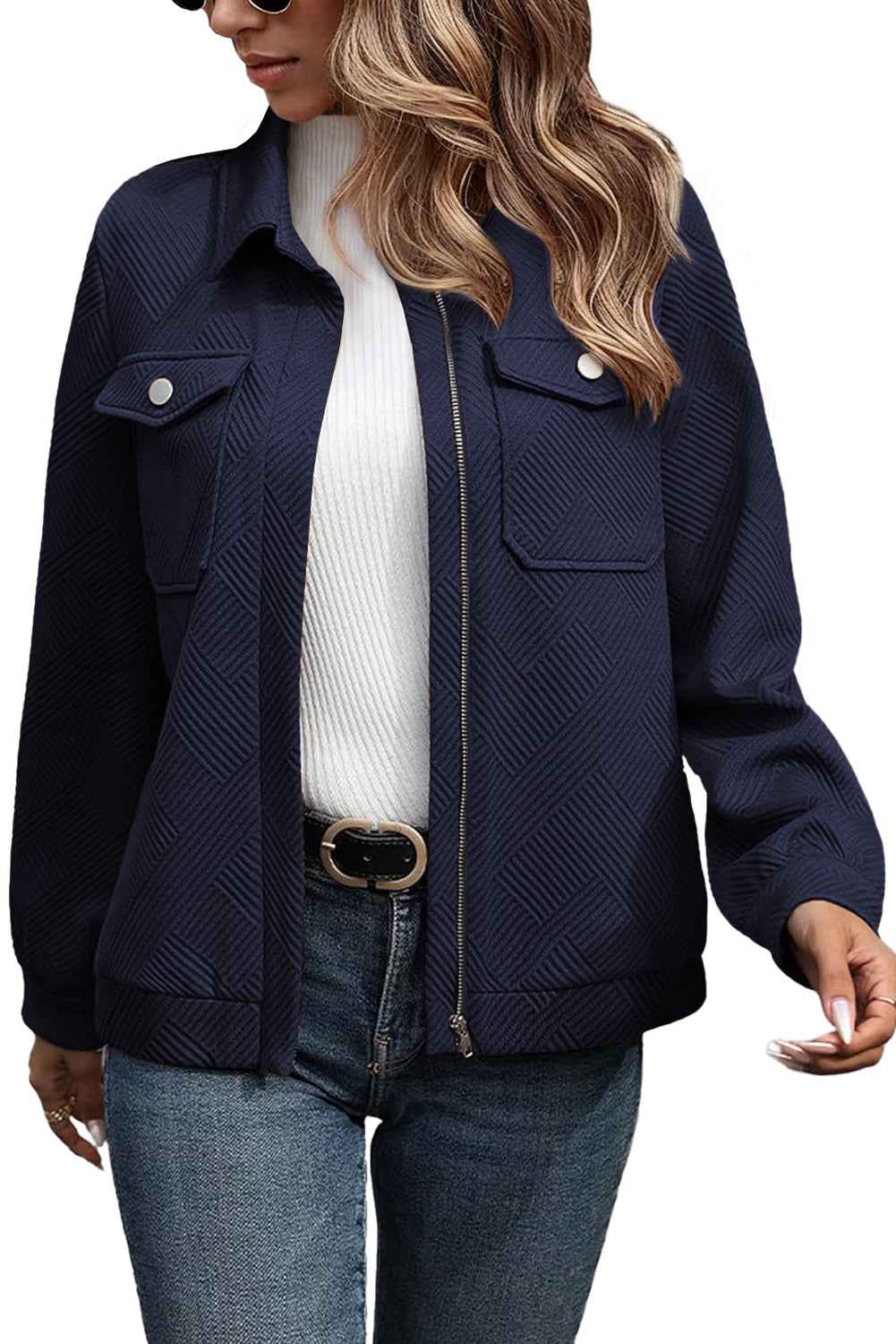Blackish Green Solid Color Zip Up Button Flap Pocket Shirt Collar Jackets 45828ea63d41cae1