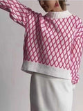 Geometric Pattern Turtleneck Sweater Pink 45842d5219684233bdd722aaf56f14ba-Max-Origin