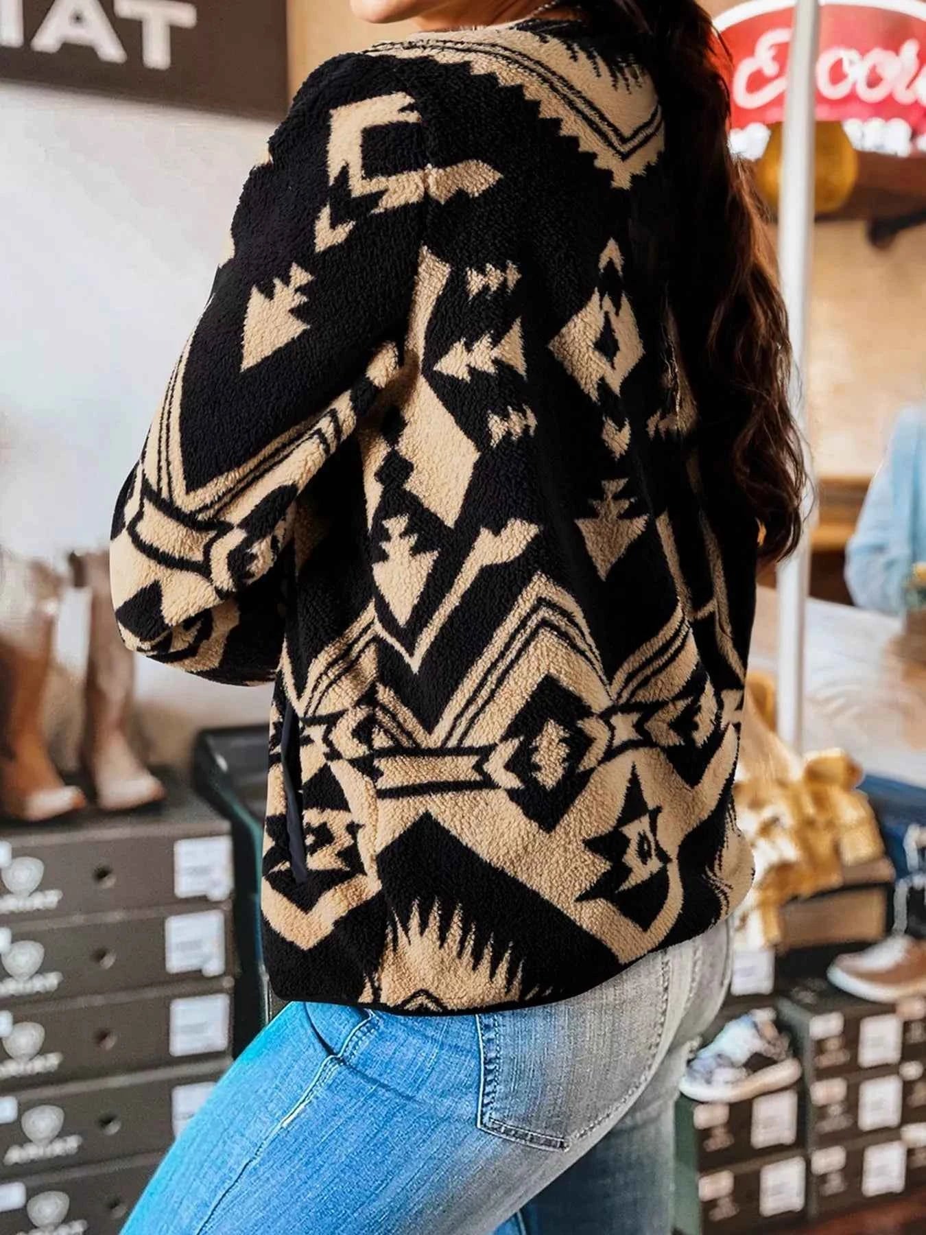 Western Aztec Half Zip Plush Sweatshirt 4587b7d57e484912956d16c8cd523377-Max-Origin