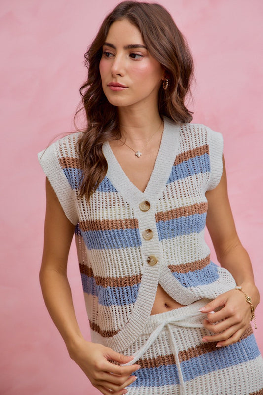 Multi Color Stripe Low Gauge Sweater Vest Top 4587ce27ca69443384c3dbc6d0213b5a-Max