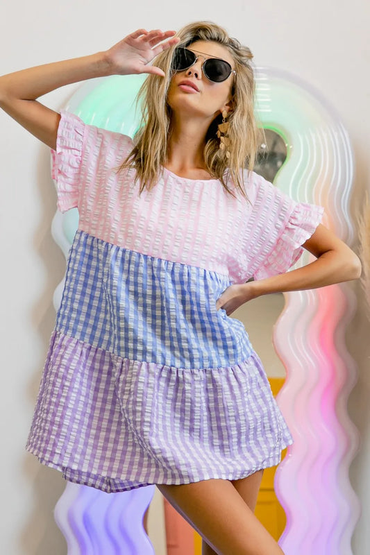Plaid Color Block Tiered Top 4587fafc-3e79-423a-81fe-b59df6fb0672-Max