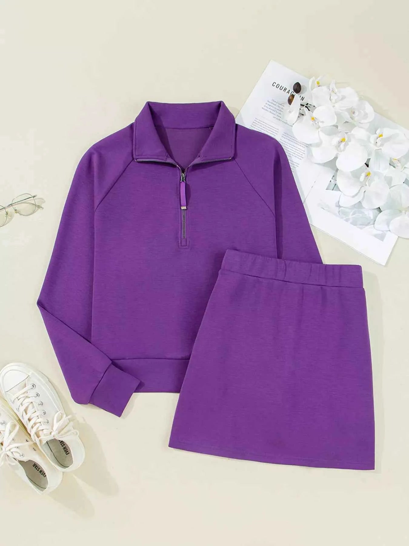 Half Zip Long Sleeve Top and Mini Skirt 2pcs Outfit 4589e12a5eff4cb0a52f1d207492dfa8-Max-Origin