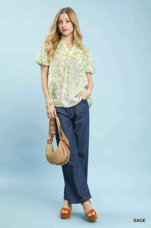 Damask Puff Sleeve Top 4591eeb6-aee0-48a0-aa41-0dcfd70c6378-Max-Origin