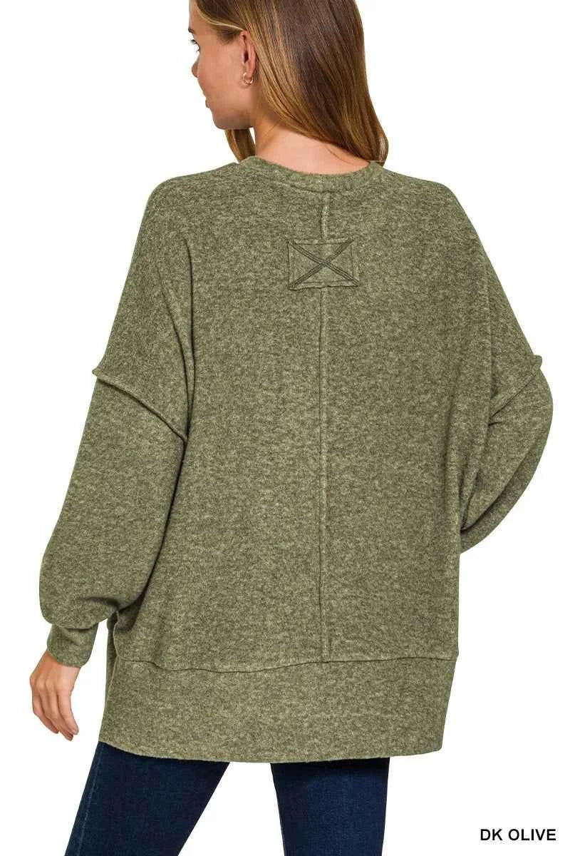 Zenana Brushed Melange Hacci Oversized Sweater 4595a996712f408fb4bcd42f5b844814-Max-Origin
