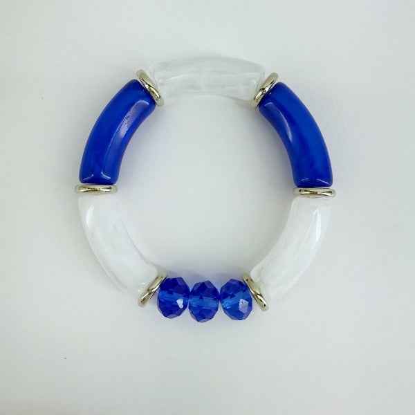 Two Tone Stretchy Bracelet With Beads Blue White One Size 45985439-7242-4b0a-a0e5-88890514e28c
