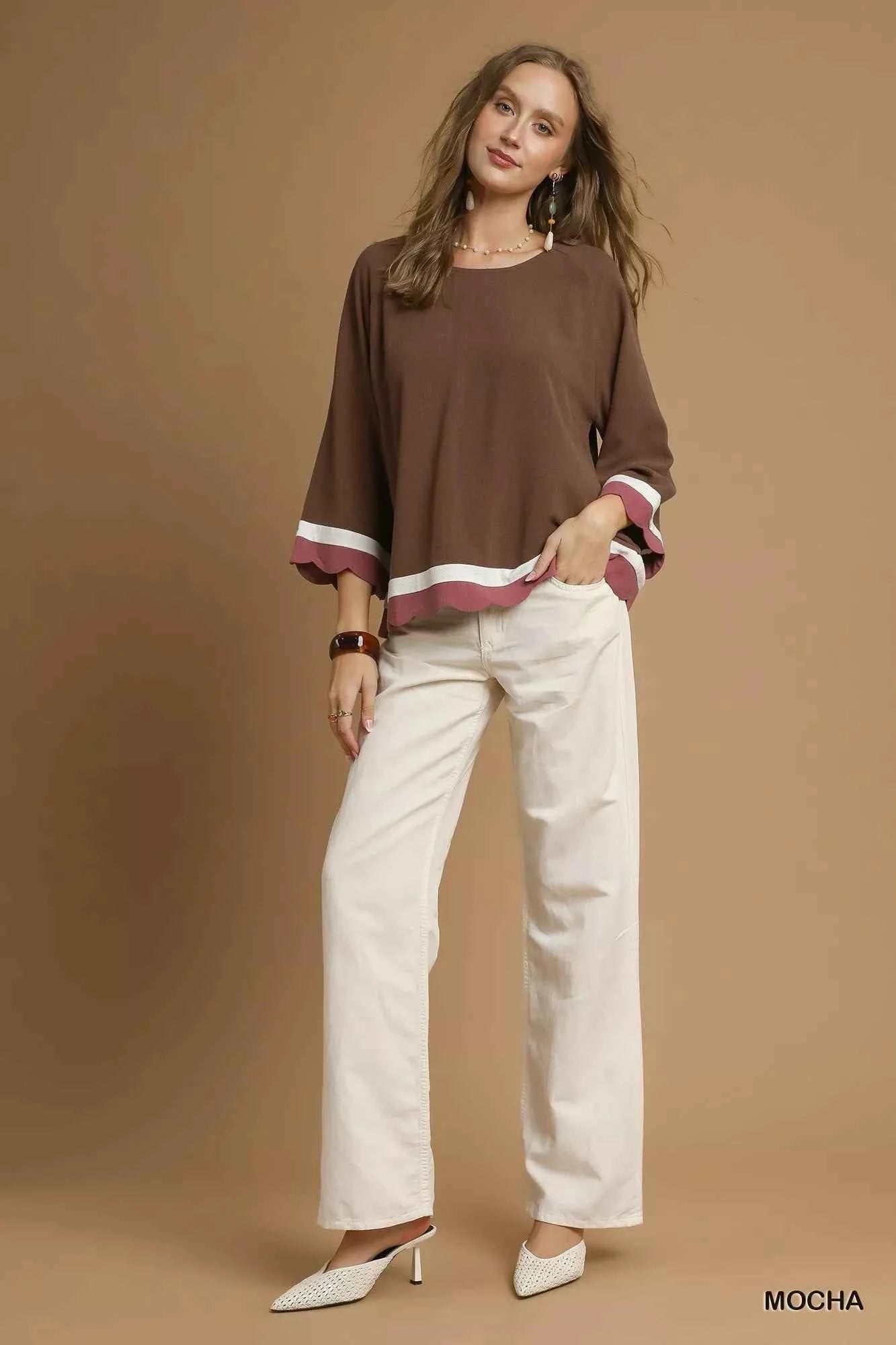 Umgee Scalloped Hem Color Block Top 459bc111-85e8-4e3b-9b95-846973bbe1ae-Max-Origin