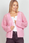 VERY J Eyelet Open Front Long Sleeve Cardigan PINK 45a622da-f66e-436e-9dfa-0fb1caa2bab5-Max