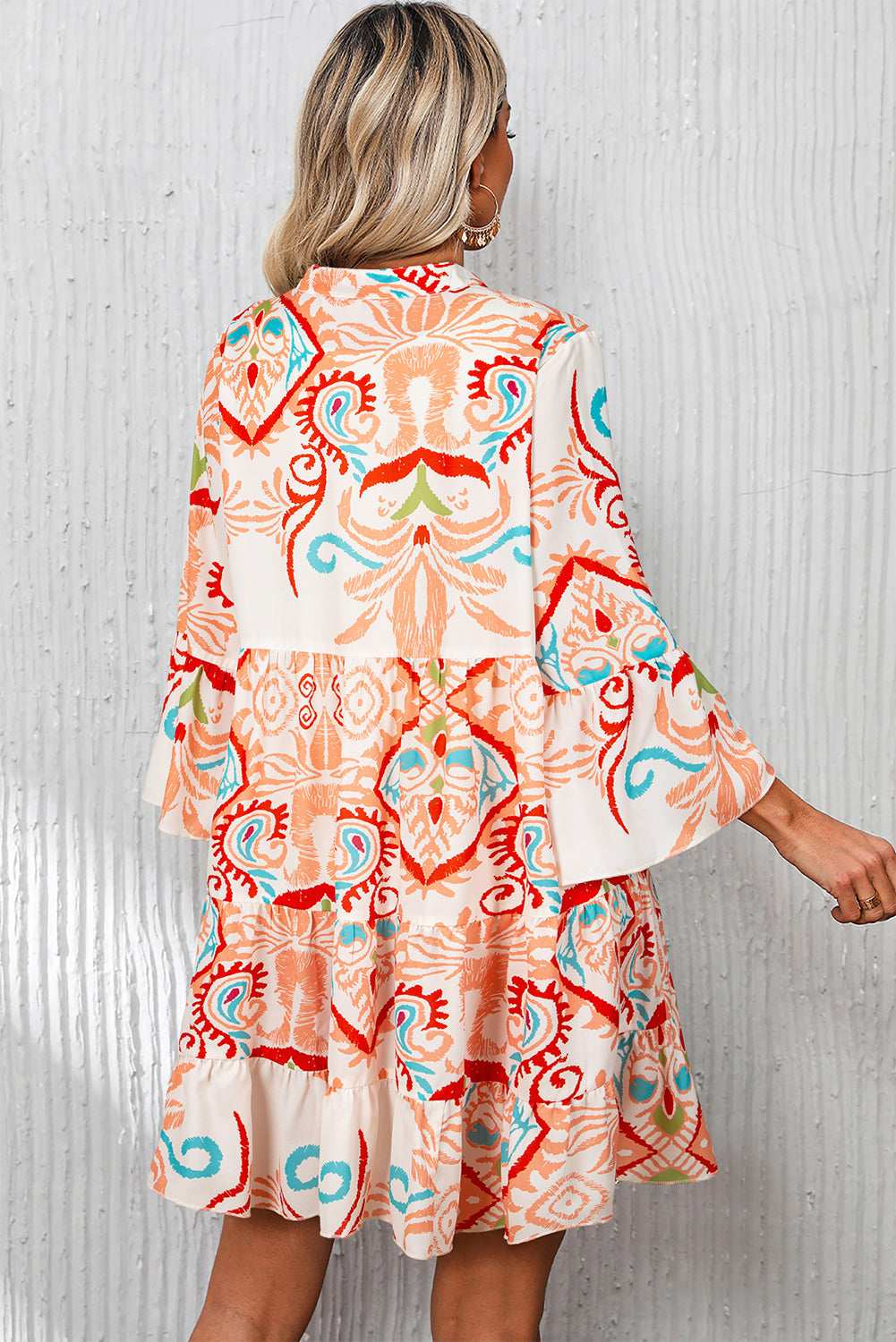 White Ethnic Print Boho Button Tiered Mini Dress 45a786664d3cb7a5-_2