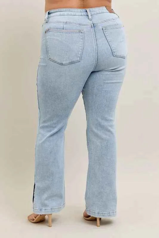Judy Blue Full Size Tummy Control Vintage Wash Side Slit Slim Boot Jeans Plus Size 45a81bd5-2f58-439c-b386-c10547f5da37-Max