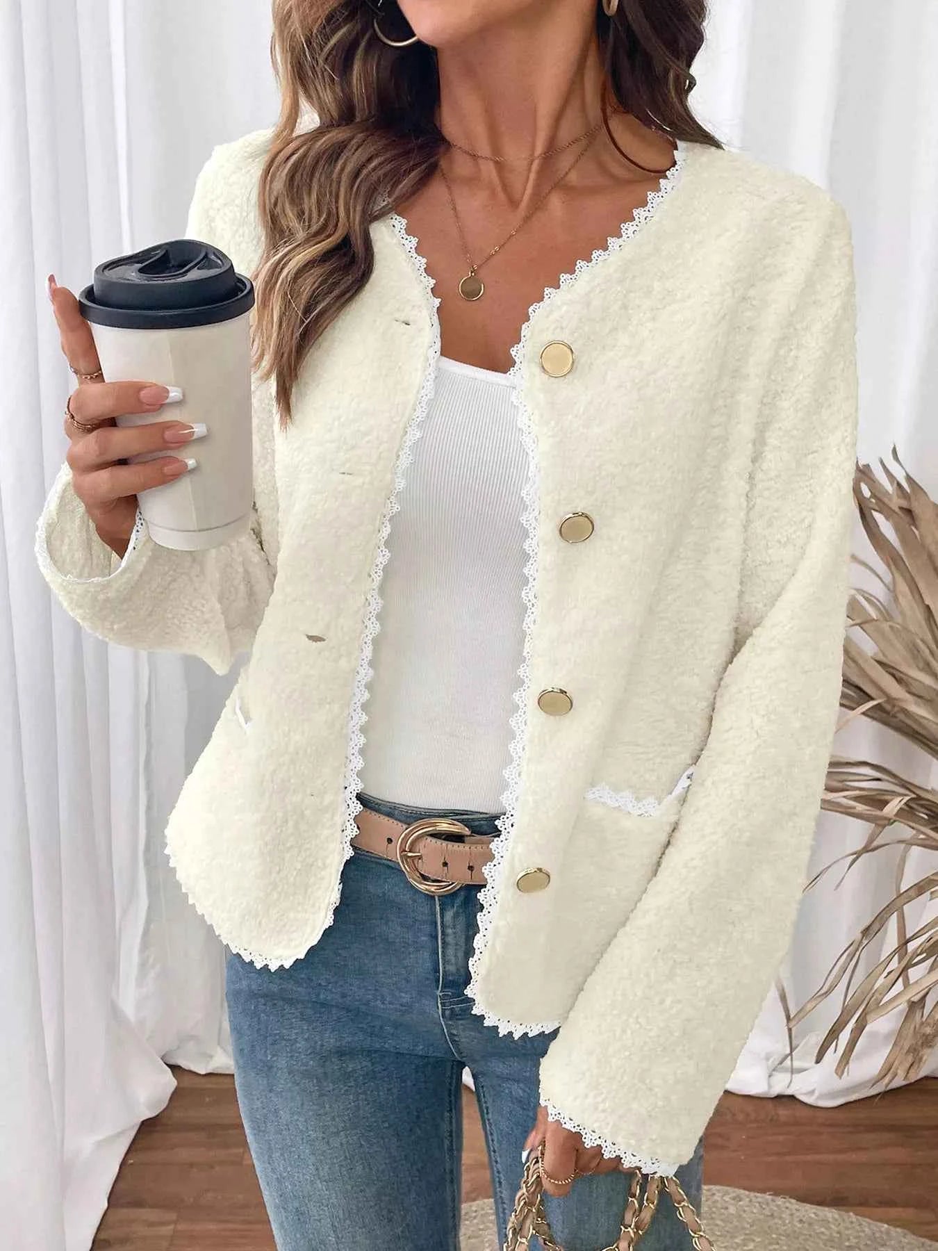 Lace Detail Button Up Long Sleeve Outerwear 45aa3d153af3462fadc6039e4da881eb-Max-Origin