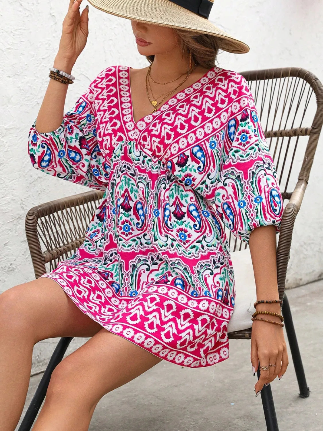 Printed Tie Back Half Sleeve Mini Dress 45af22ef-a653-4359-9425-d35d86a8d781-Max-Origin