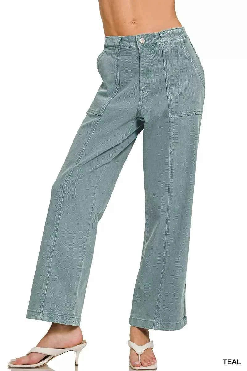Zenana Straight Leg Utility Pocket Jeans TEAL 45b605c9823e4e3ab8b2d631ed539099-Max-Origin