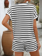 Casual Striped Short Sleeve Top and Shorts Two-Piece Set 45c0111b21304eb985b9682170040415-Max-Origin