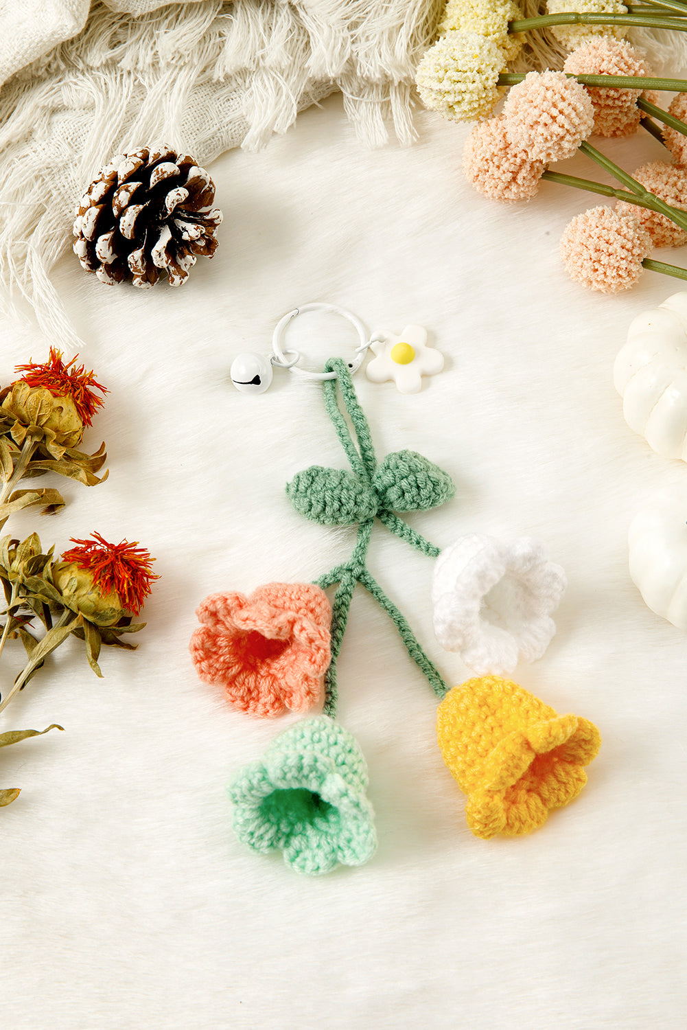 Meadow Mist Green Cute Crochet Flower Keychain 45c09336ac69749f