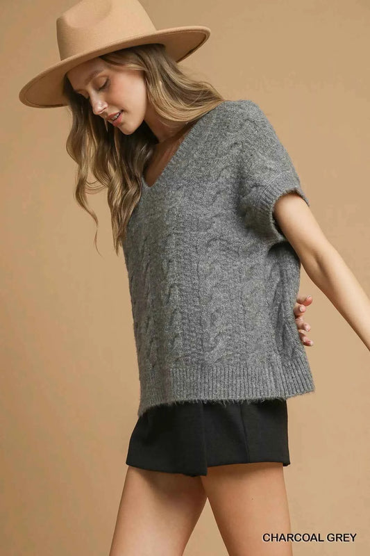 Umgee Cable-Knit V-Neck Sweater 45c50c77-e33b-4298-a982-81732ab562fd-Max-Origin