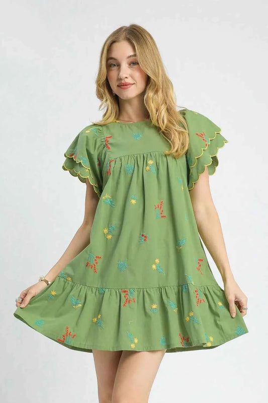 Floral Embroidered Short Sleeve Mini Dress Matcha Green 45c5aeb7-c350-444e-80c7-9ce021ba41af-Max-Origin