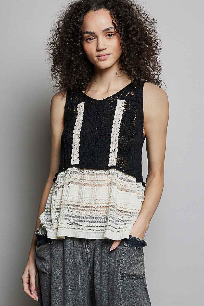 POL V-Neck Crochet Sweater Vest with Lace Trim 45c7b826-4805-4683-85a7-f2700951d397-Max