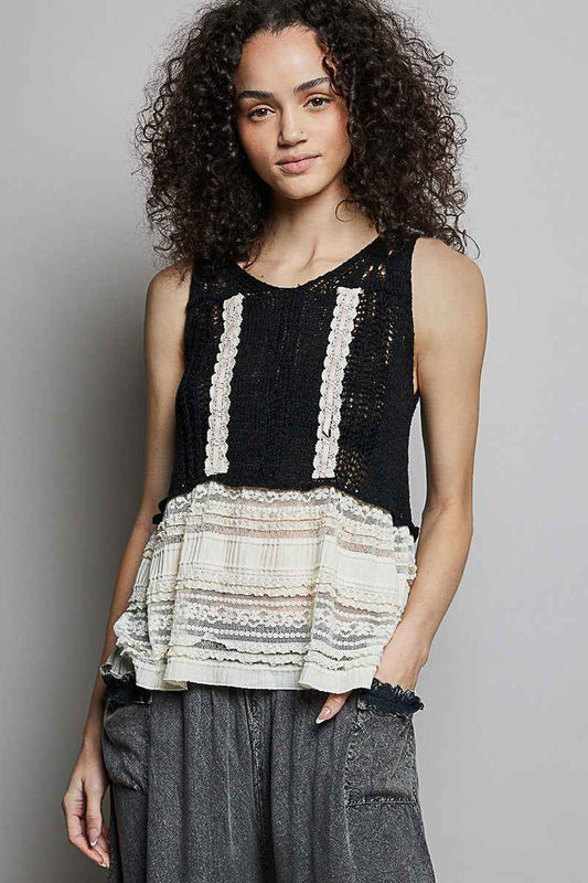 POL V-Neck Crochet Sweater Vest with Lace Trim 45c7b826-4805-4683-85a7-f2700951d397-Max