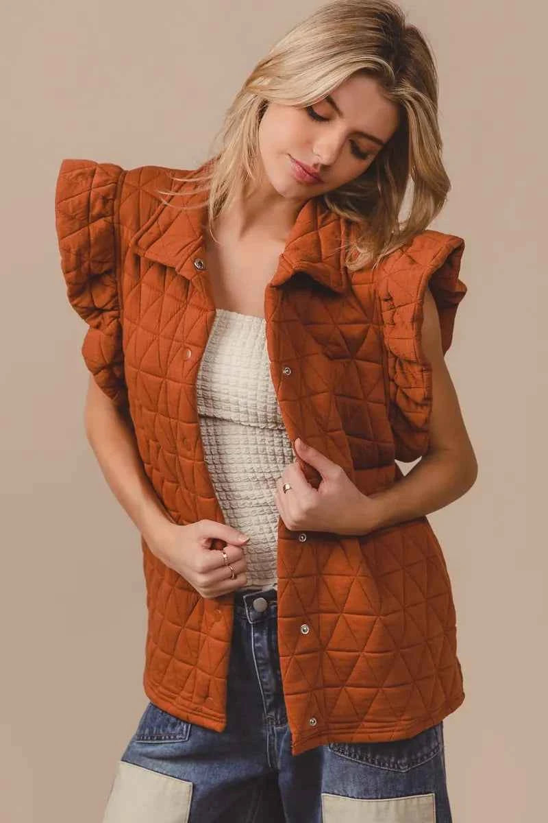 Quilting Knit Ruffle Sleeve Vest 45e748e6fc364ede9e46cf4e00283807-Max-Origin
