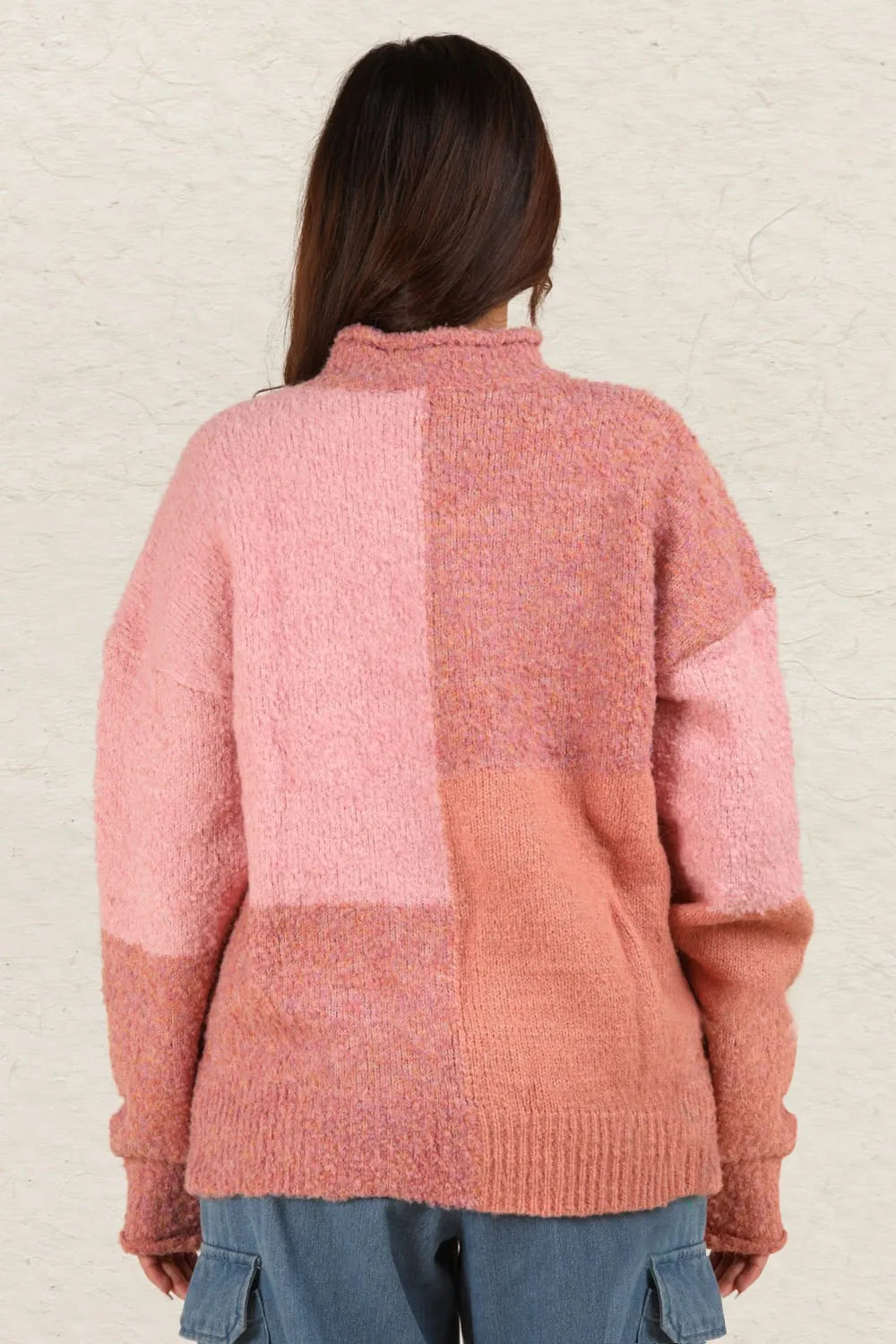 VERY J Color Block Mock Neck Drop Shoulder Sweater 45e8420f-6fda-4c5a-af39-33934acee3b3-Max