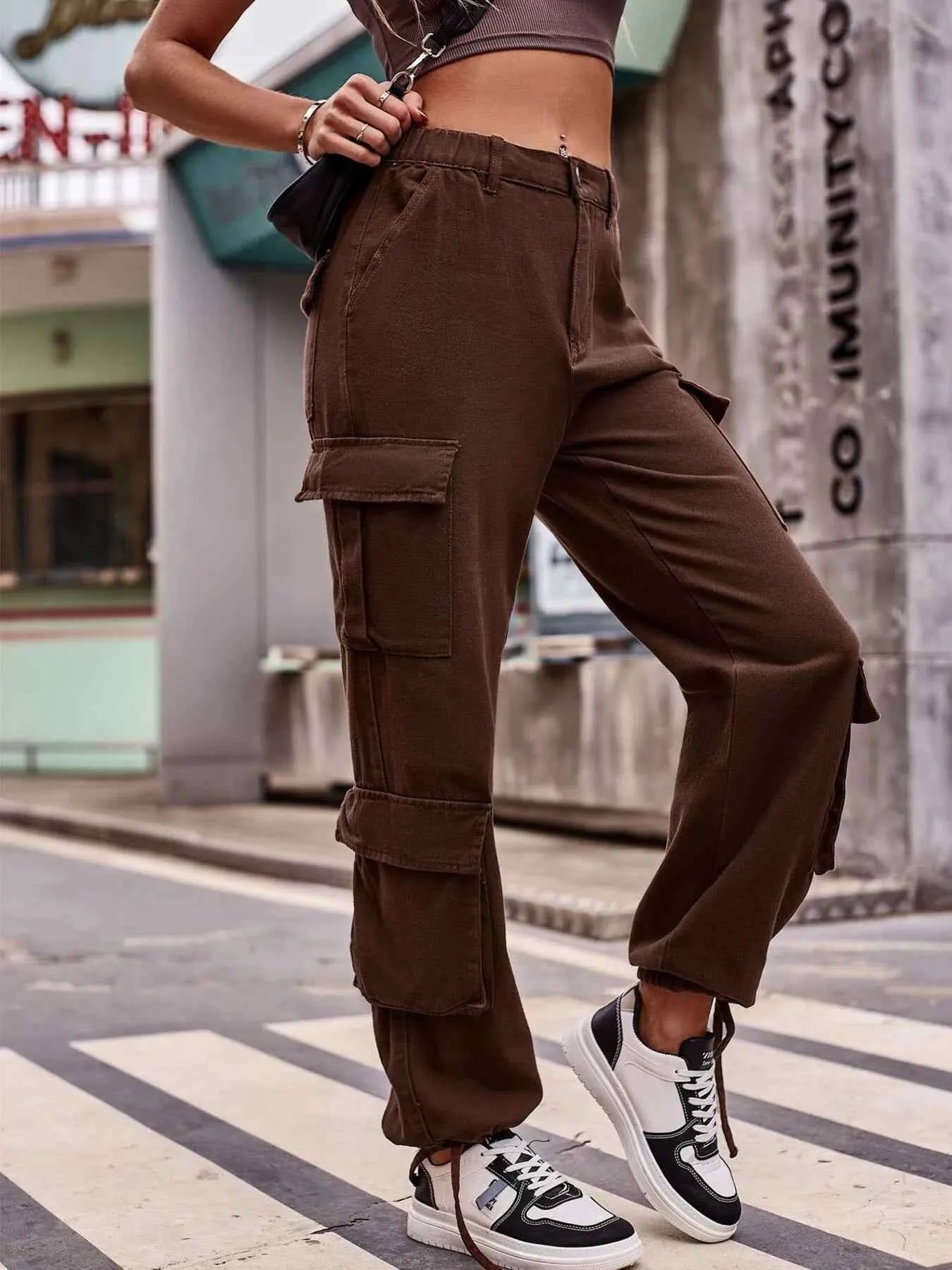Casual Wide Leg Cargo Jeans Brown 45f42ce09d2341d59e42fd60b99f899b-Max-Origin